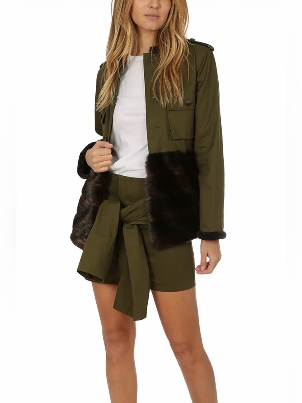 HARVEY FAIRCLOTH | S / M | Olive Military Cotton Faux Fur Army Jacket